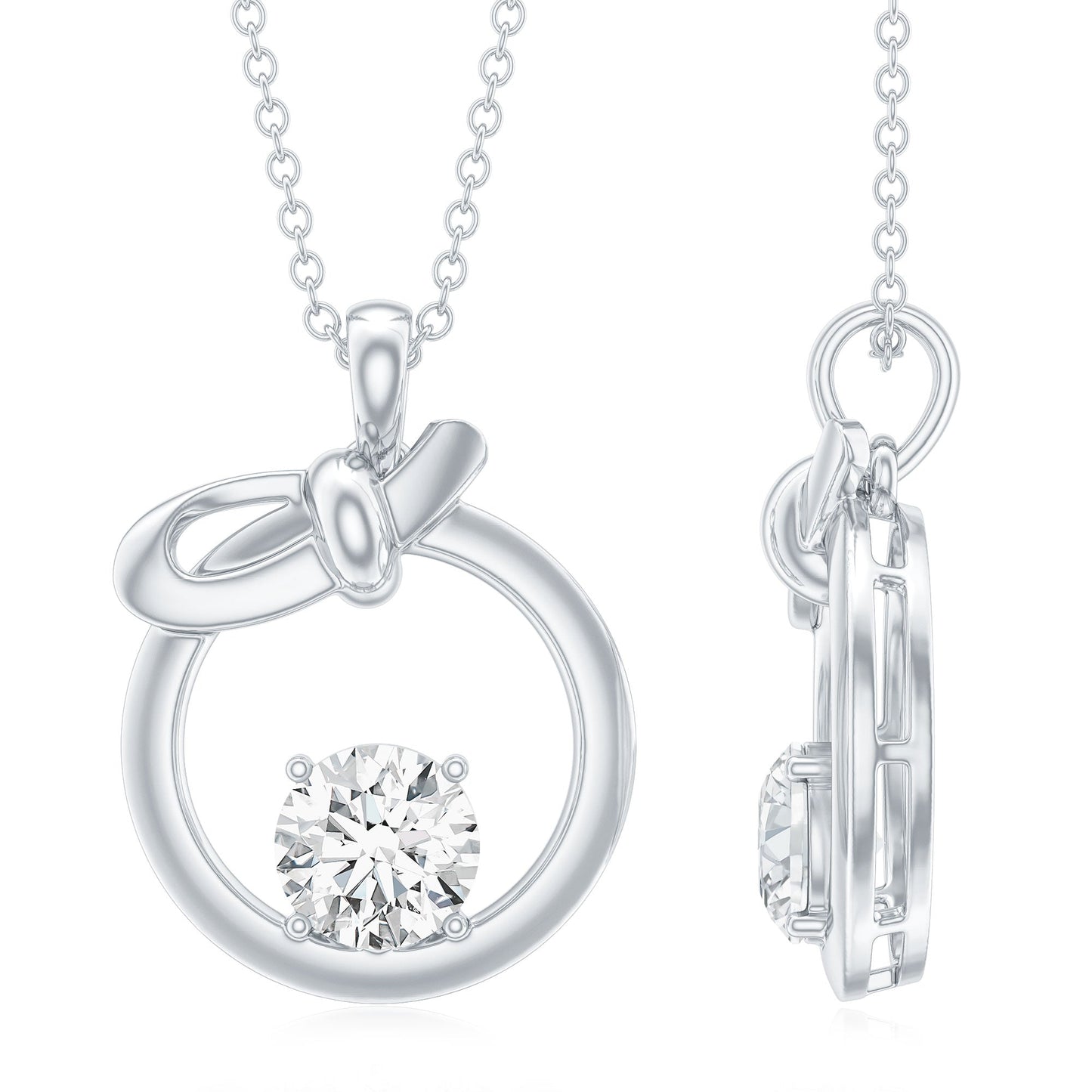Round Lab Grown Diamond Open Circle Necklace with Bow