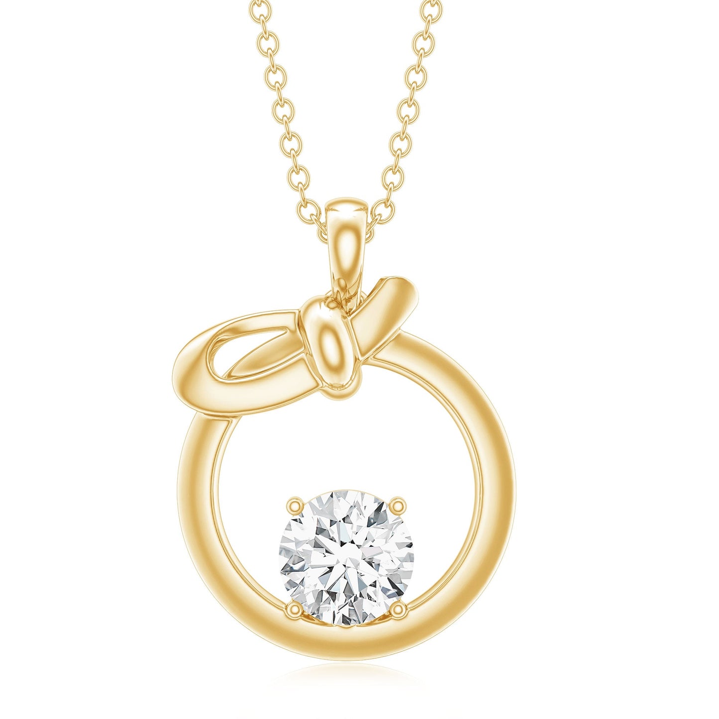 Round Lab Grown Diamond Open Circle Necklace with Bow
