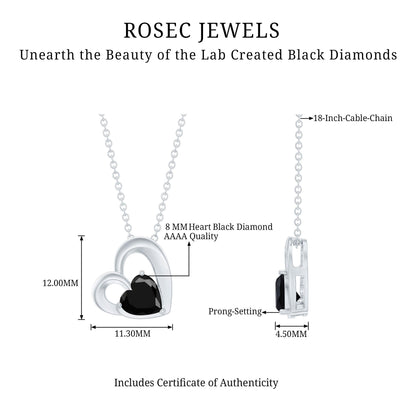 2.4 Carat Heart Lab Grown Black Diamond Solitaire Necklace