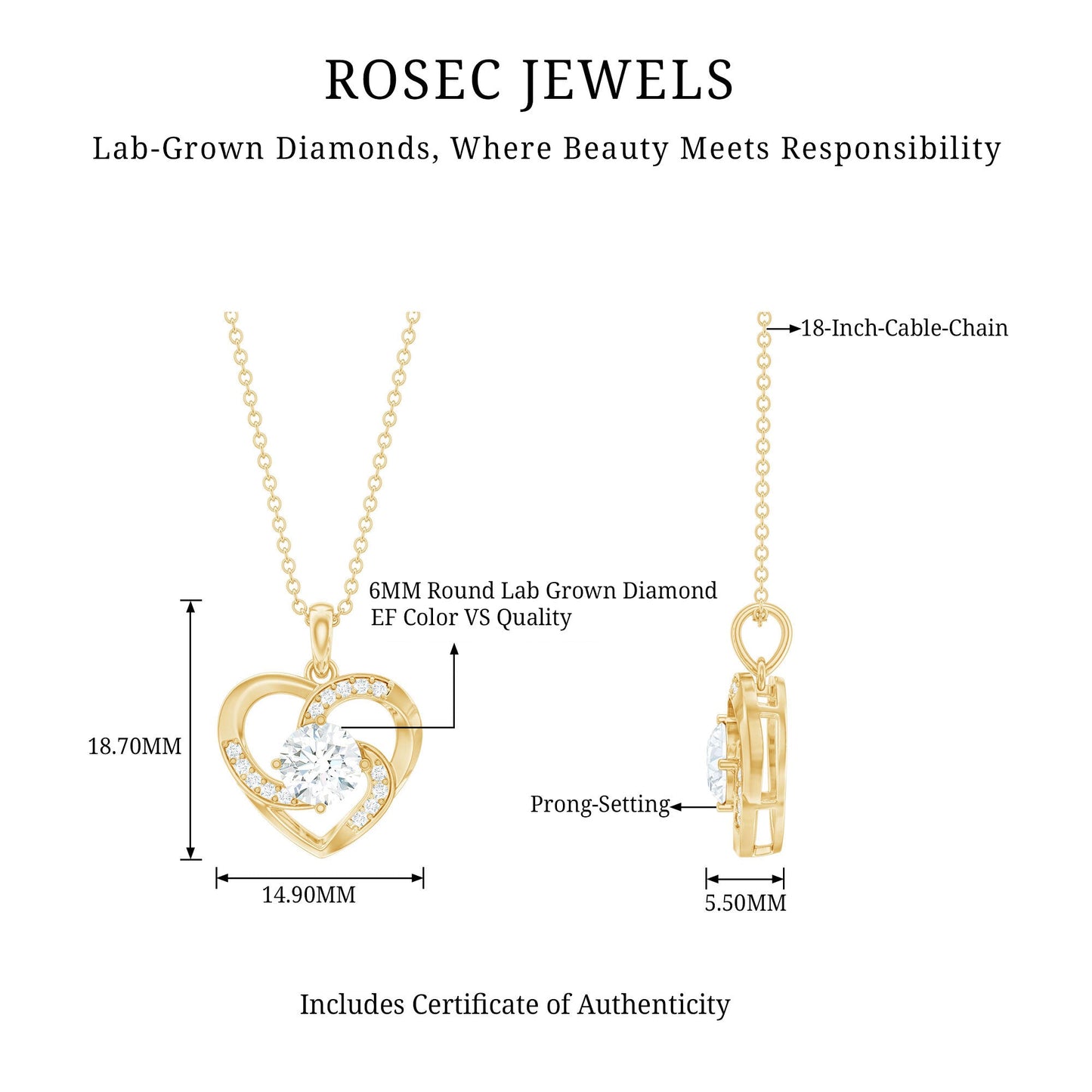 Certified Lab Grown Diamond Solitaire Heart Pendant