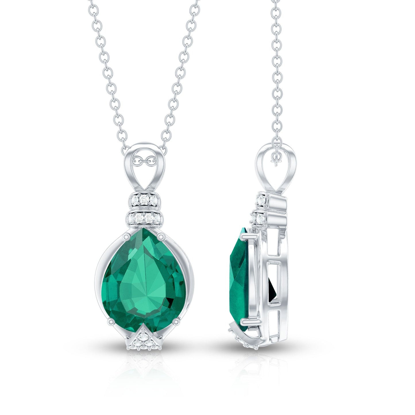 Pear Shape Lab Grown Emerald Solitaire Pendant Necklace