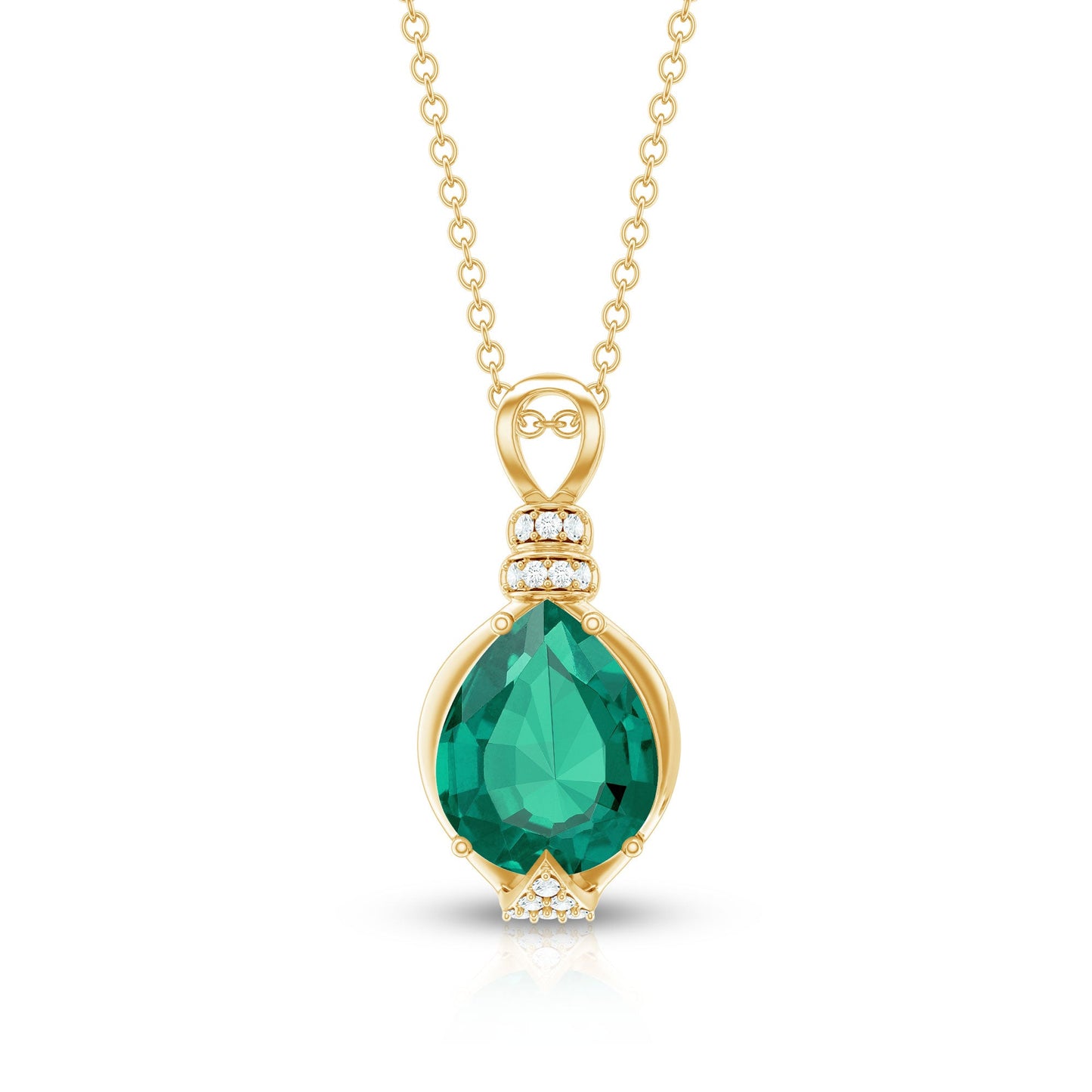 Pear Shape Lab Grown Emerald Solitaire Pendant Necklace