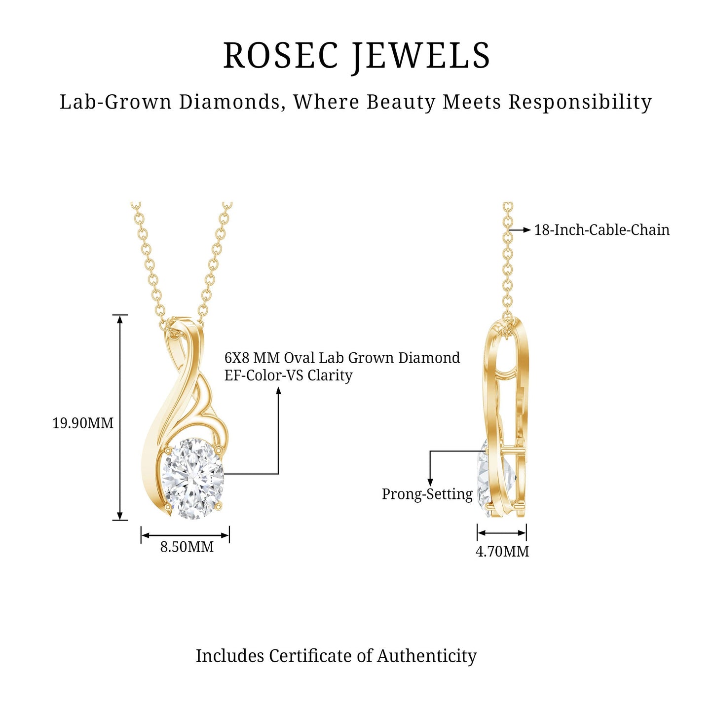 Certified Oval Lab Grown Diamond Solitaire Pendant Necklace