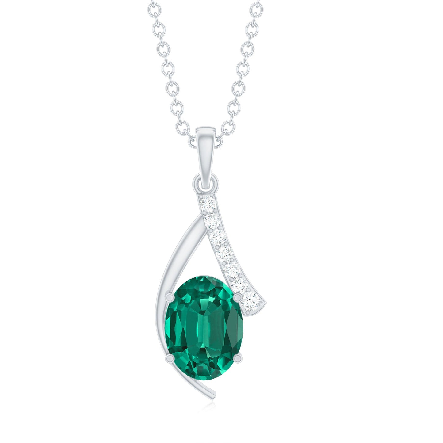 Certified Lab Grown Emerald Pendant Necklace with Diamond Accent