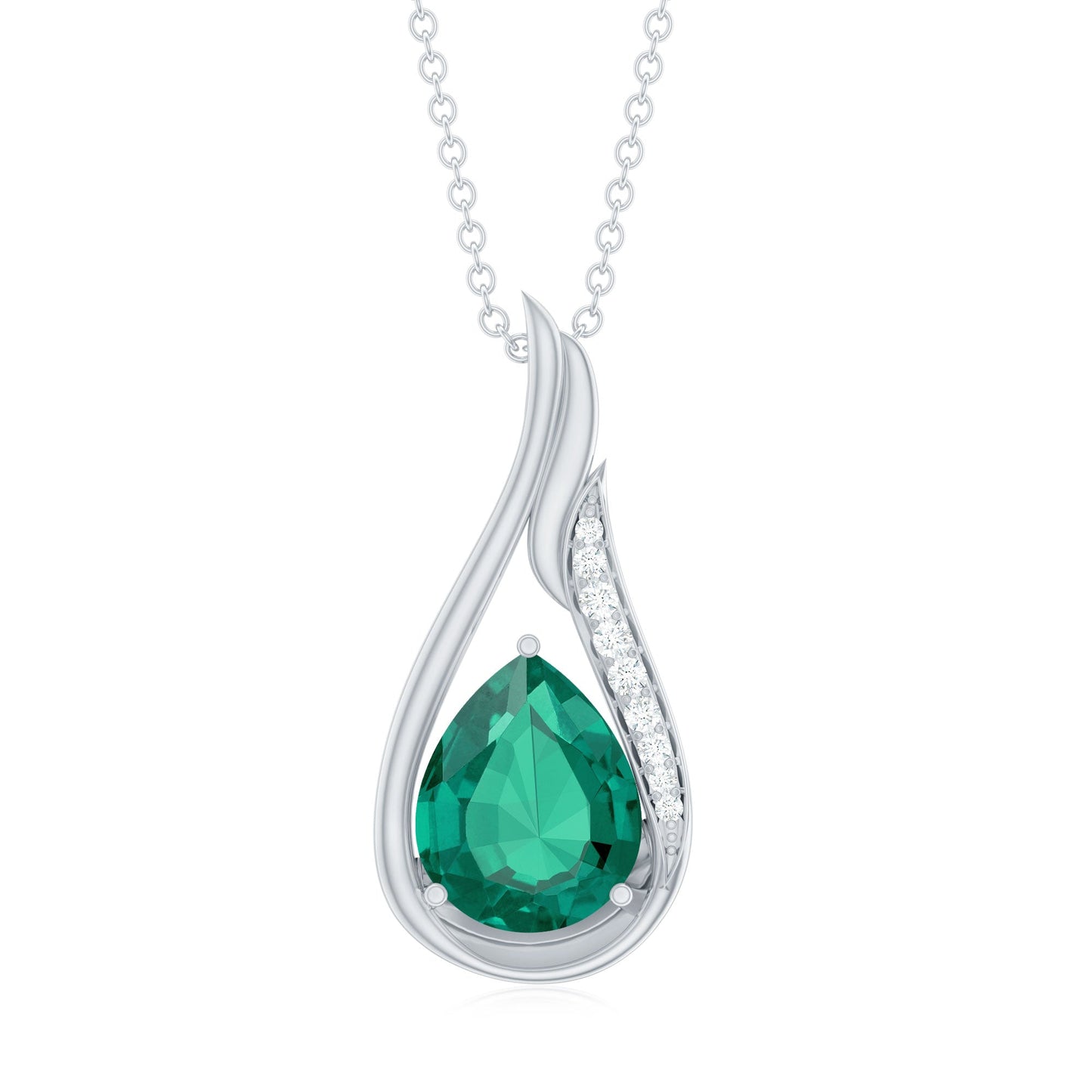 Certified Lab Grown Emerald Teardrop Necklace