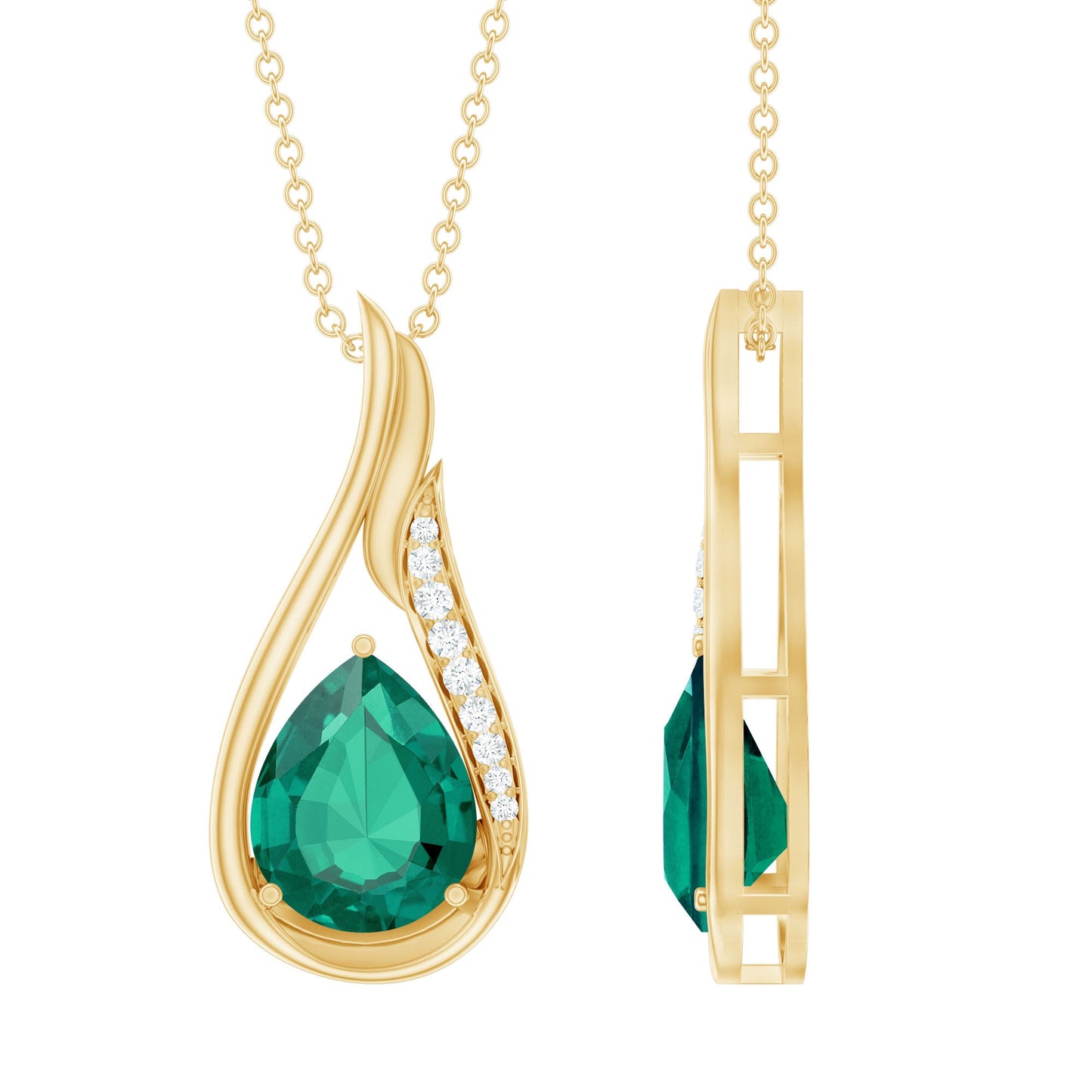 Certified Lab Grown Emerald Teardrop Necklace