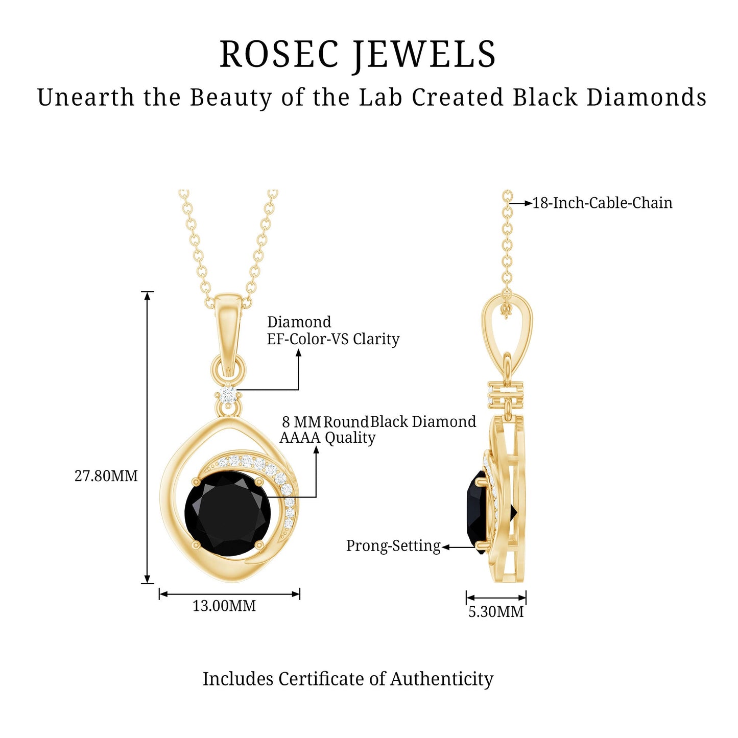 Certified 2 Carat Lab Grown Black and White Diamond Drop Necklace