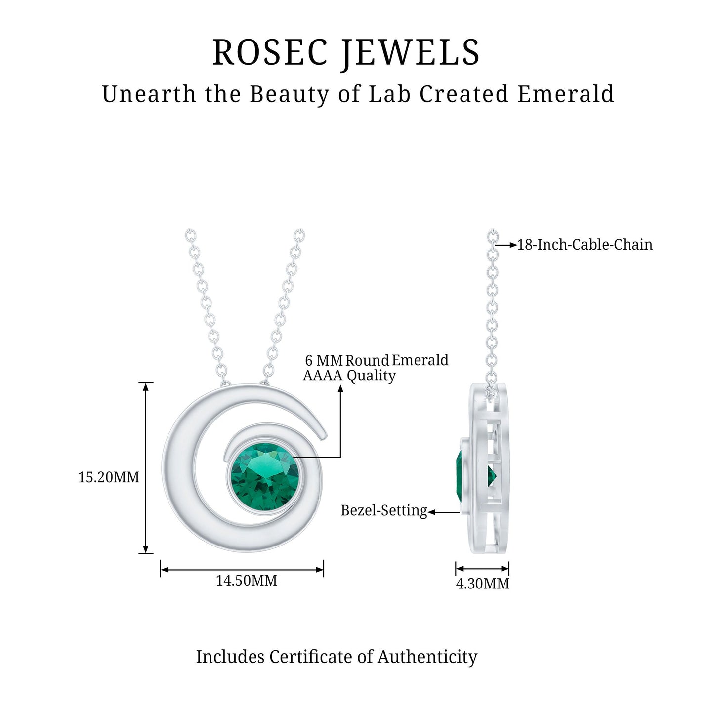 Lab Grown Emerald Solitaire Pendant Necklace