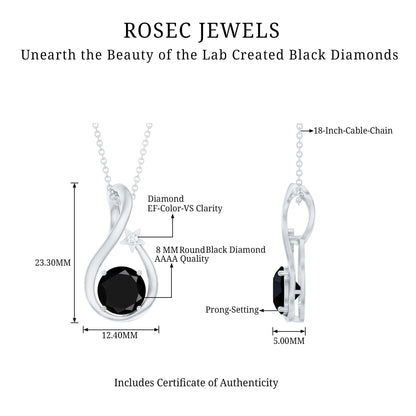 Womens Lab Grown Black and White Diamond Solitaire Star Drop Necklace