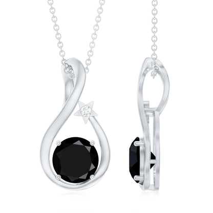 Womens Lab Grown Black and White Diamond Solitaire Star Drop Necklace