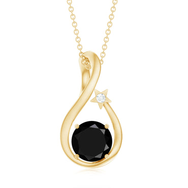 Womens Lab Grown Black and White Diamond Solitaire Star Drop Necklace