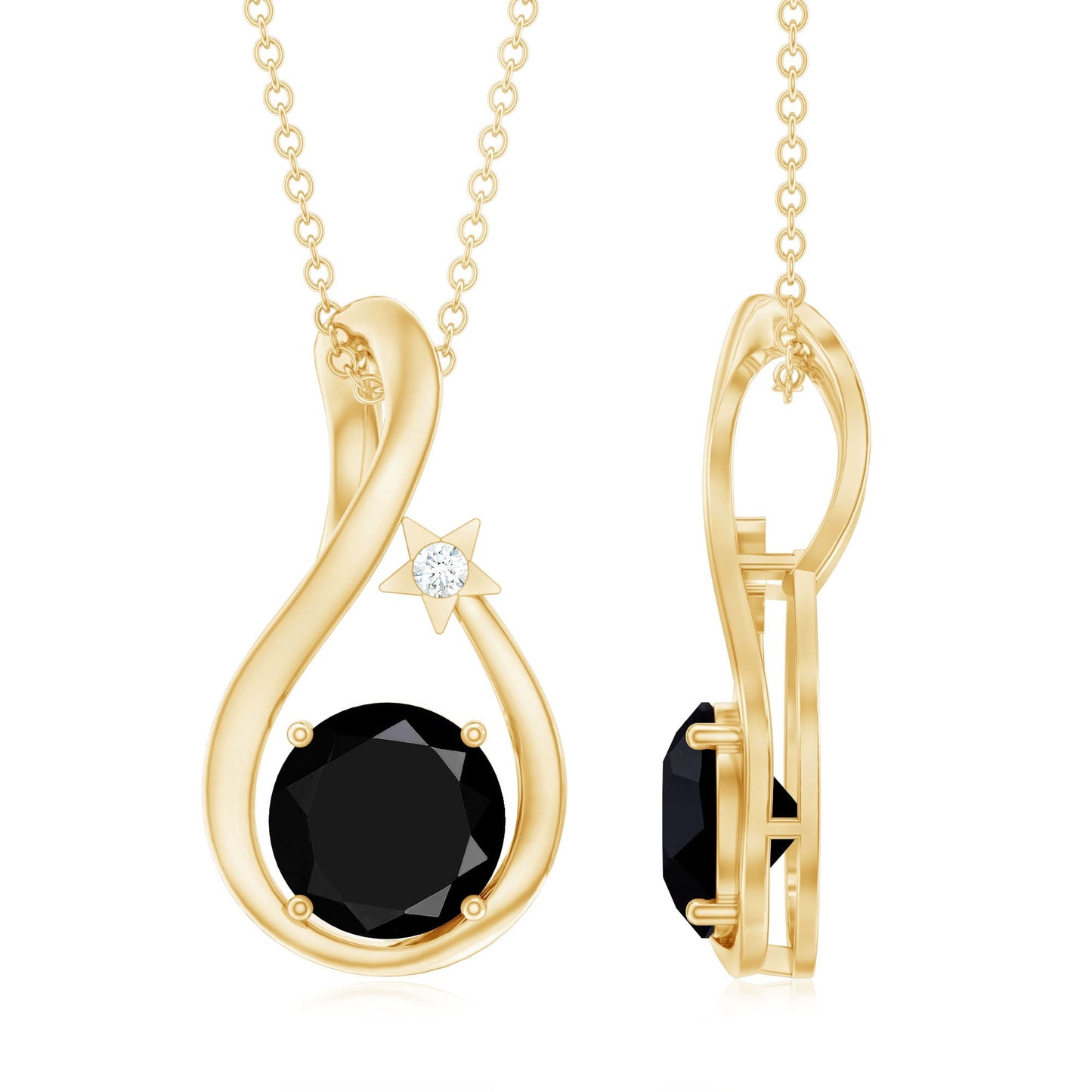 Womens Lab Grown Black and White Diamond Solitaire Star Drop Necklace