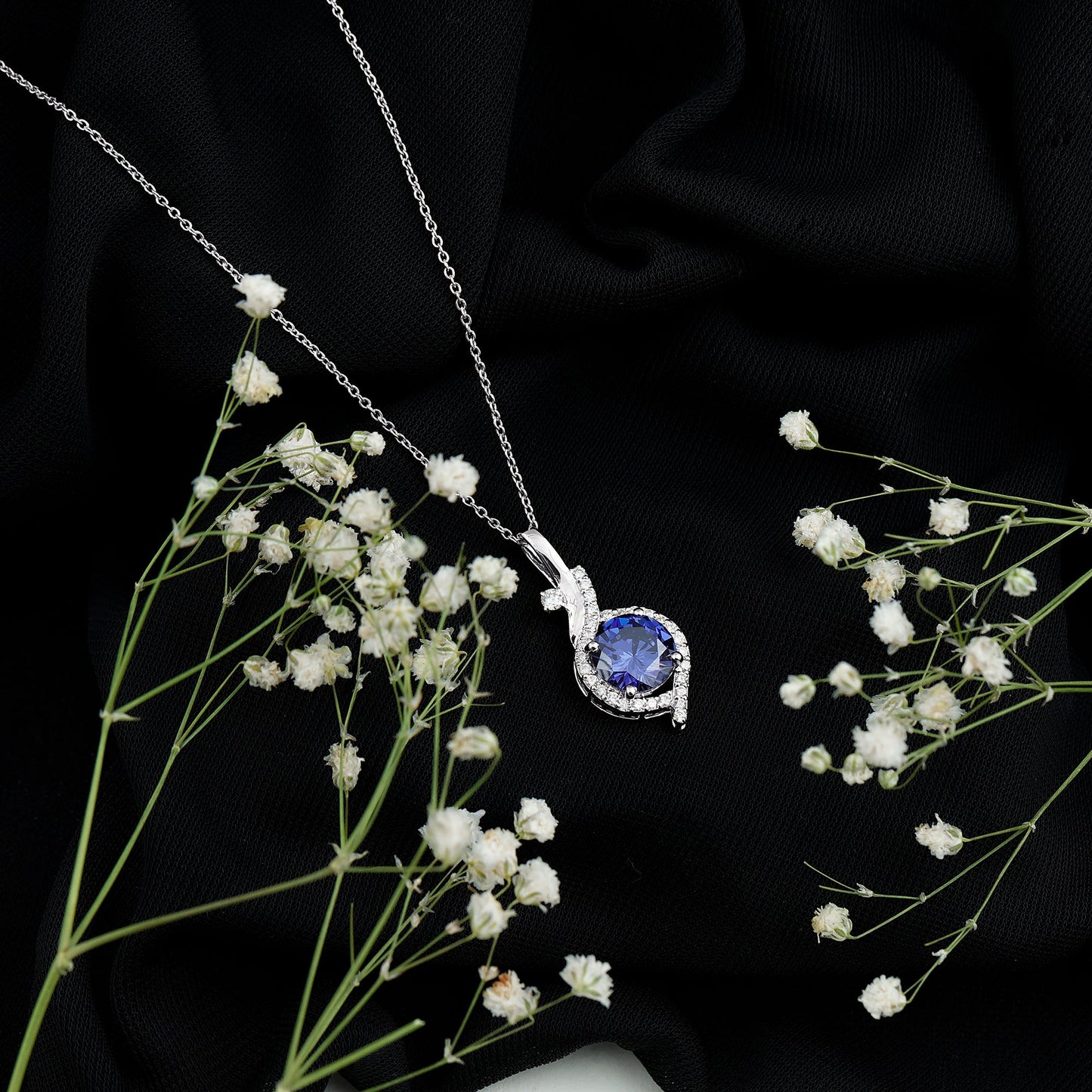 Certified Lab Grown Blue Sapphire Pendant Necklace With Diamonds
