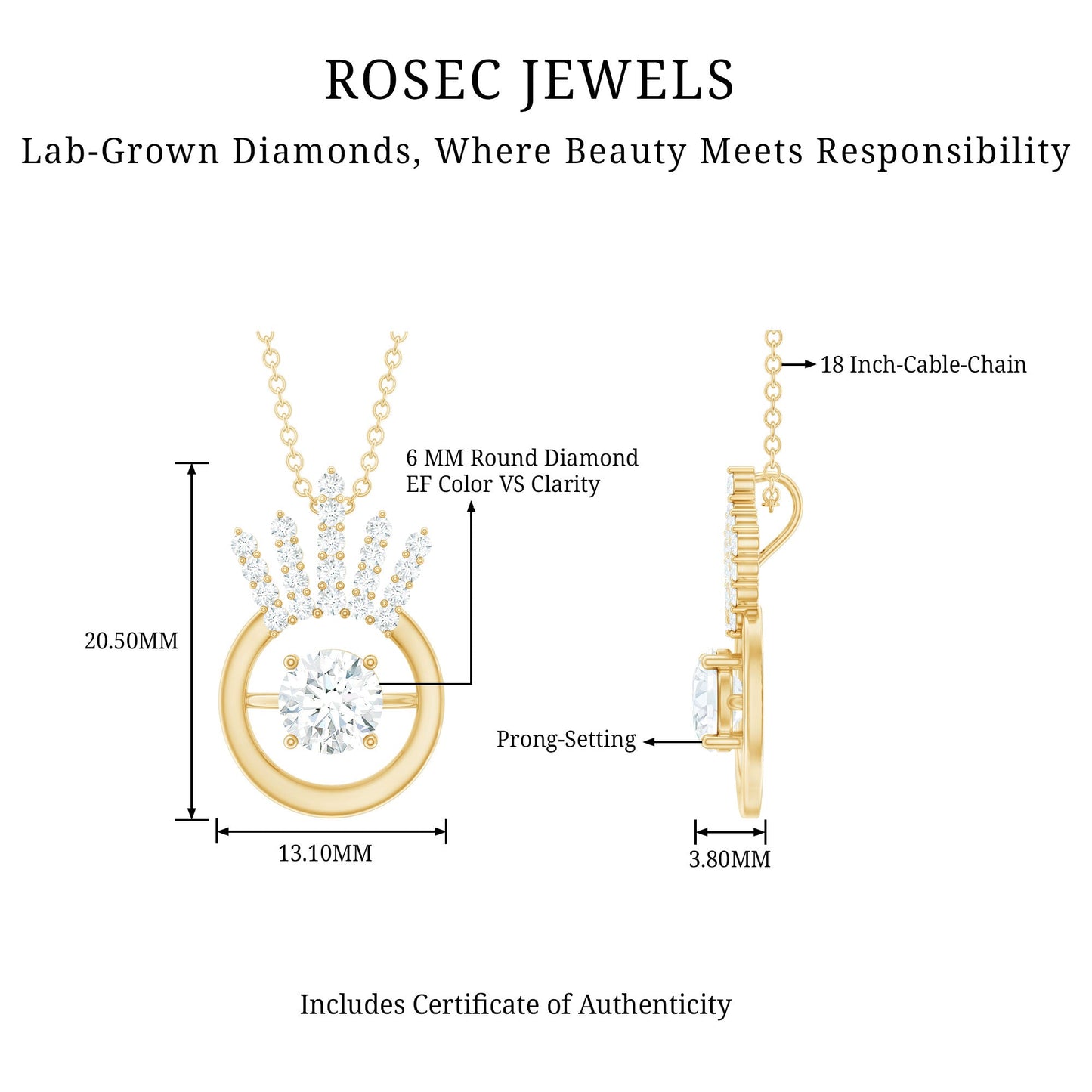Designer Lab Grown Diamond Crown Necklace
