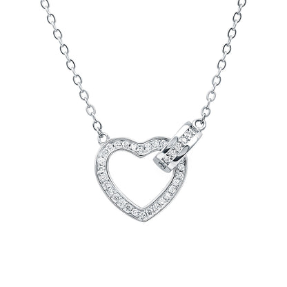 Certified Cubic Zirconia Heart Shaped Necklace In Silver