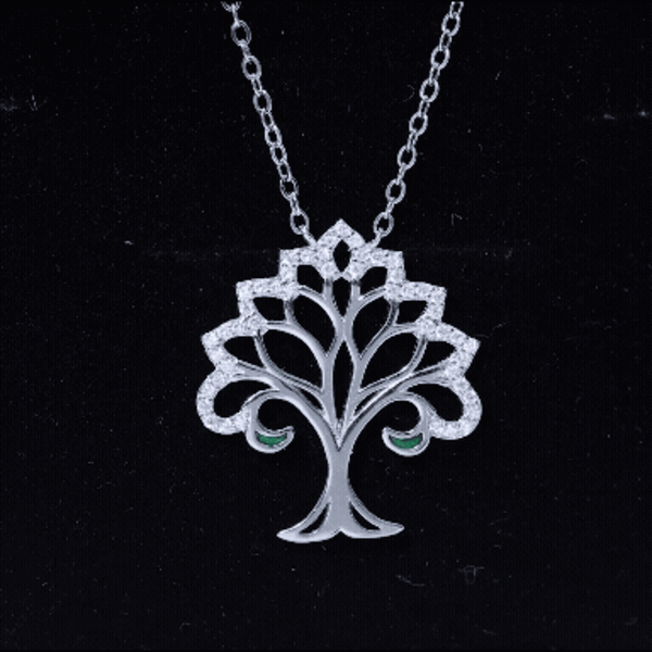 Certified Cubic Zirconia Tree of Life Necklace in Sterling Silver