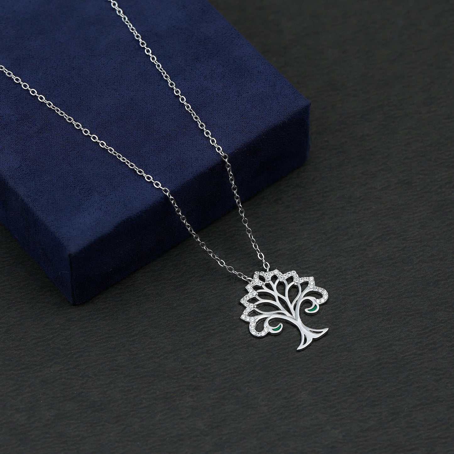 Certified Cubic Zirconia Tree of Life Necklace in Sterling Silver