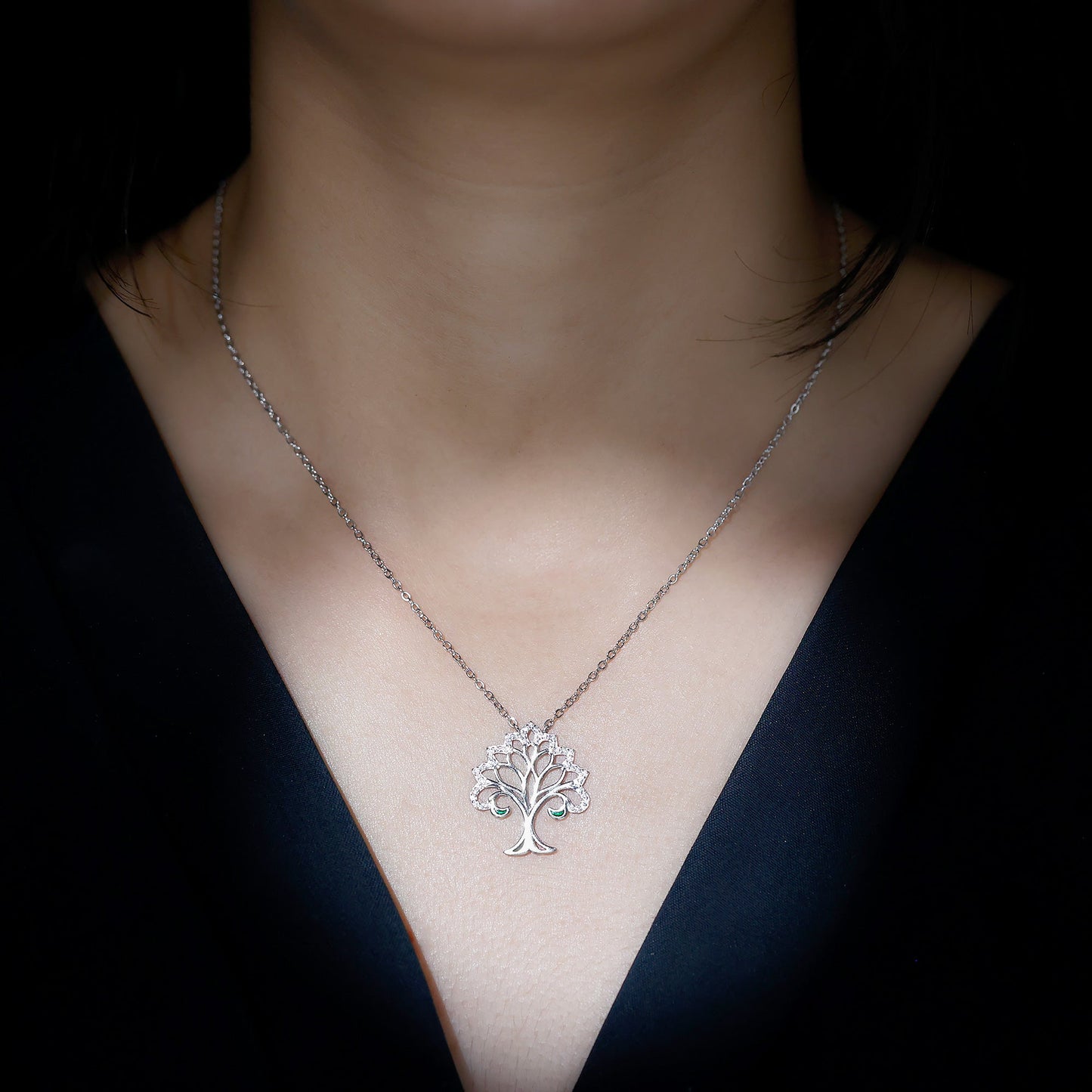 Certified Cubic Zirconia Tree of Life Necklace in Sterling Silver