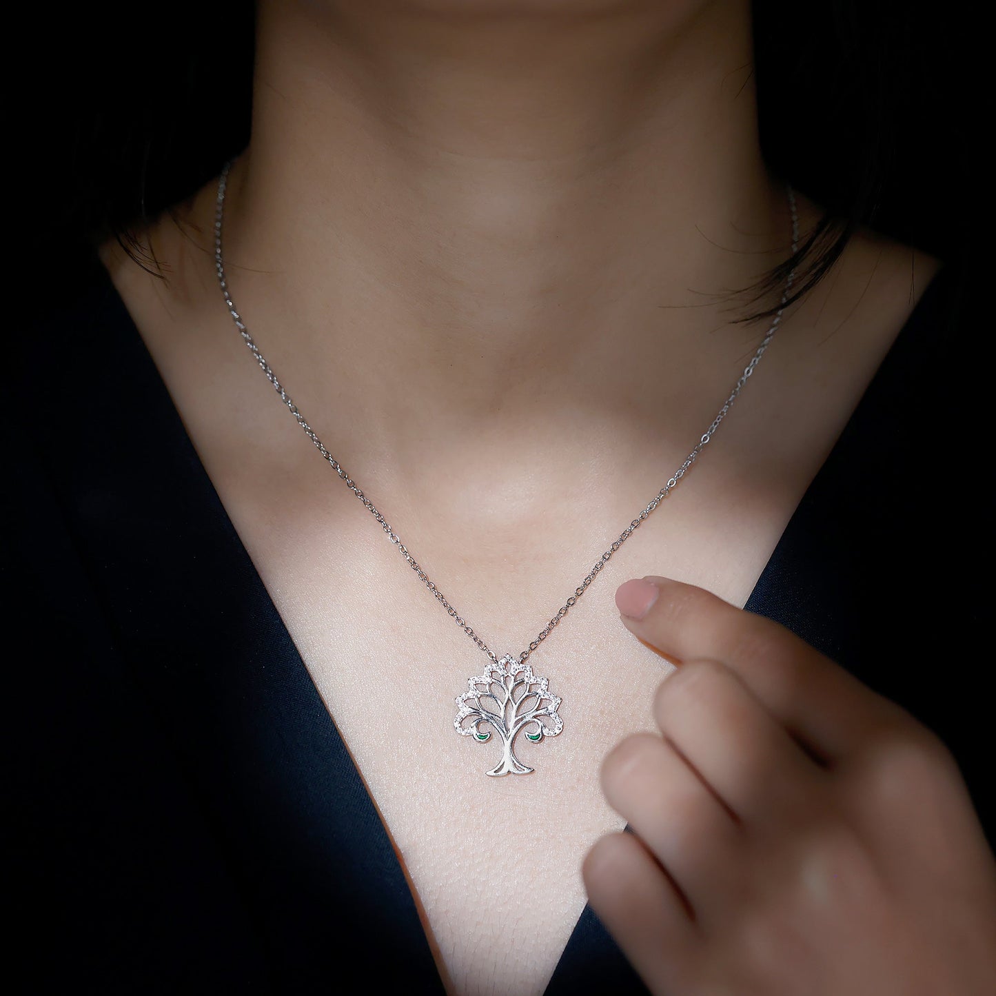 Certified Cubic Zirconia Tree of Life Necklace in Sterling Silver