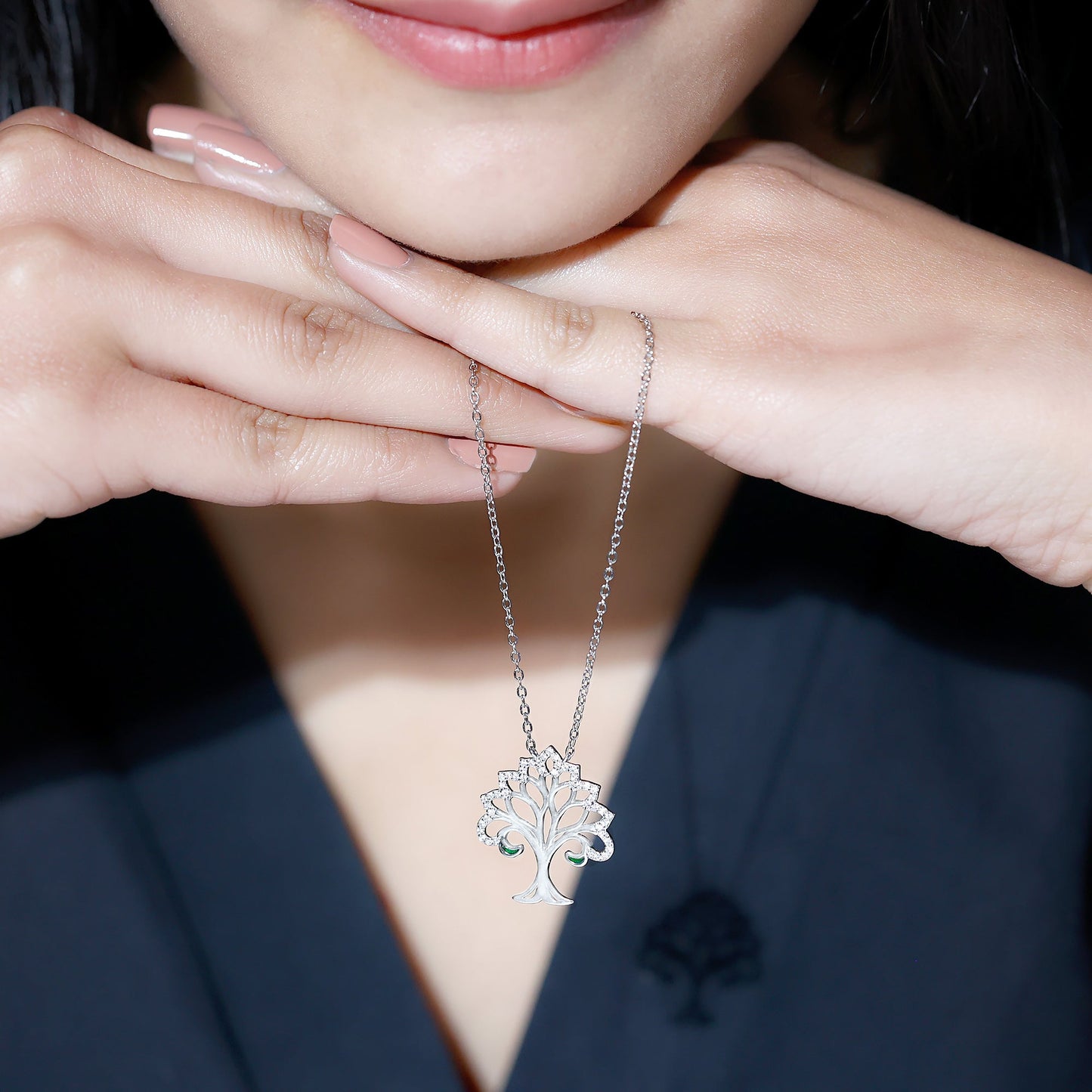 Certified Cubic Zirconia Tree of Life Necklace in Sterling Silver