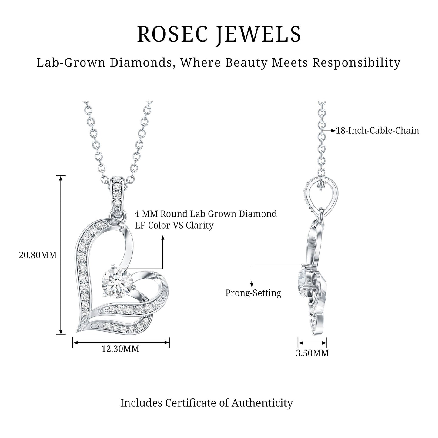 Tilted Lab Diamond Heart Pendant Necklace