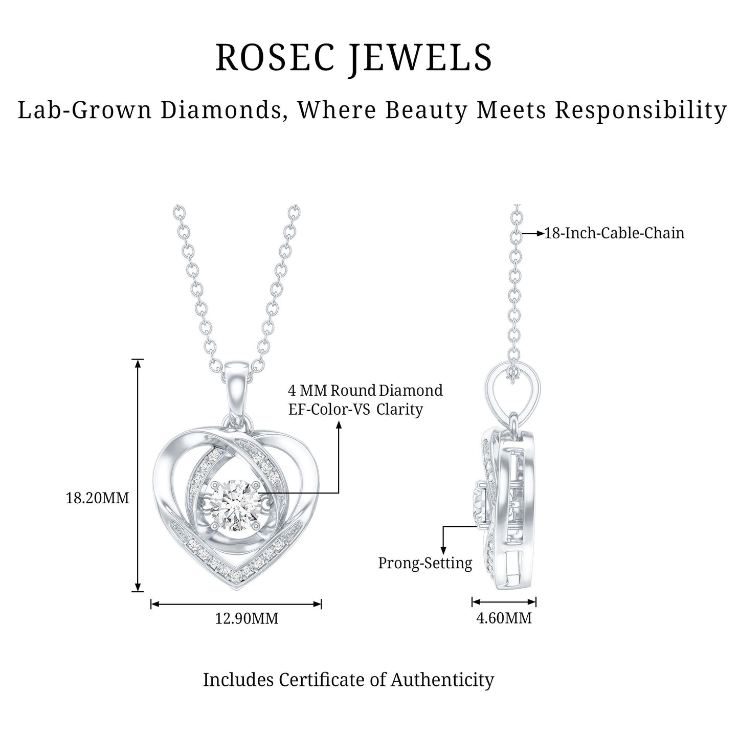 Certified Lab Grown Diamond Heart Pendant Necklace