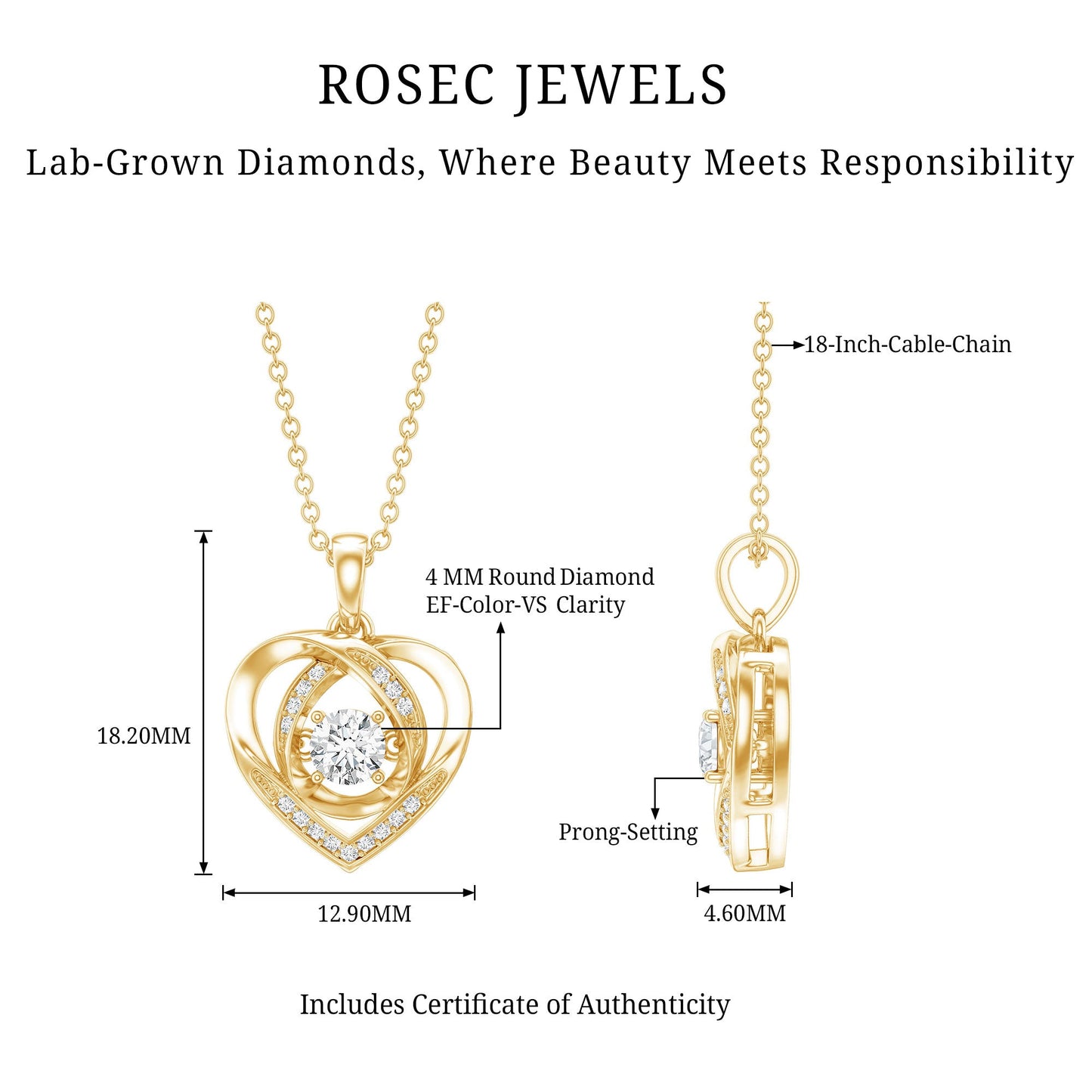 Certified Lab Grown Diamond Heart Pendant Necklace