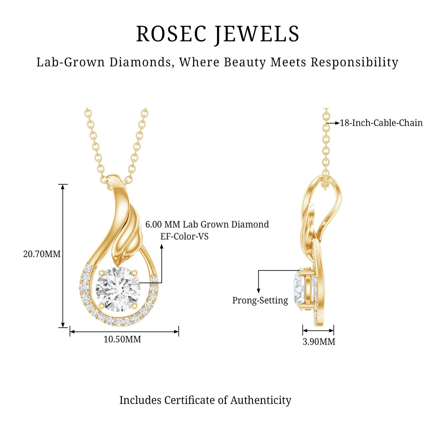 Certified Round Lab Grown Diamond Designer Pendant Necklace