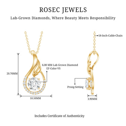 Certified Round Lab Grown Diamond Designer Pendant Necklace