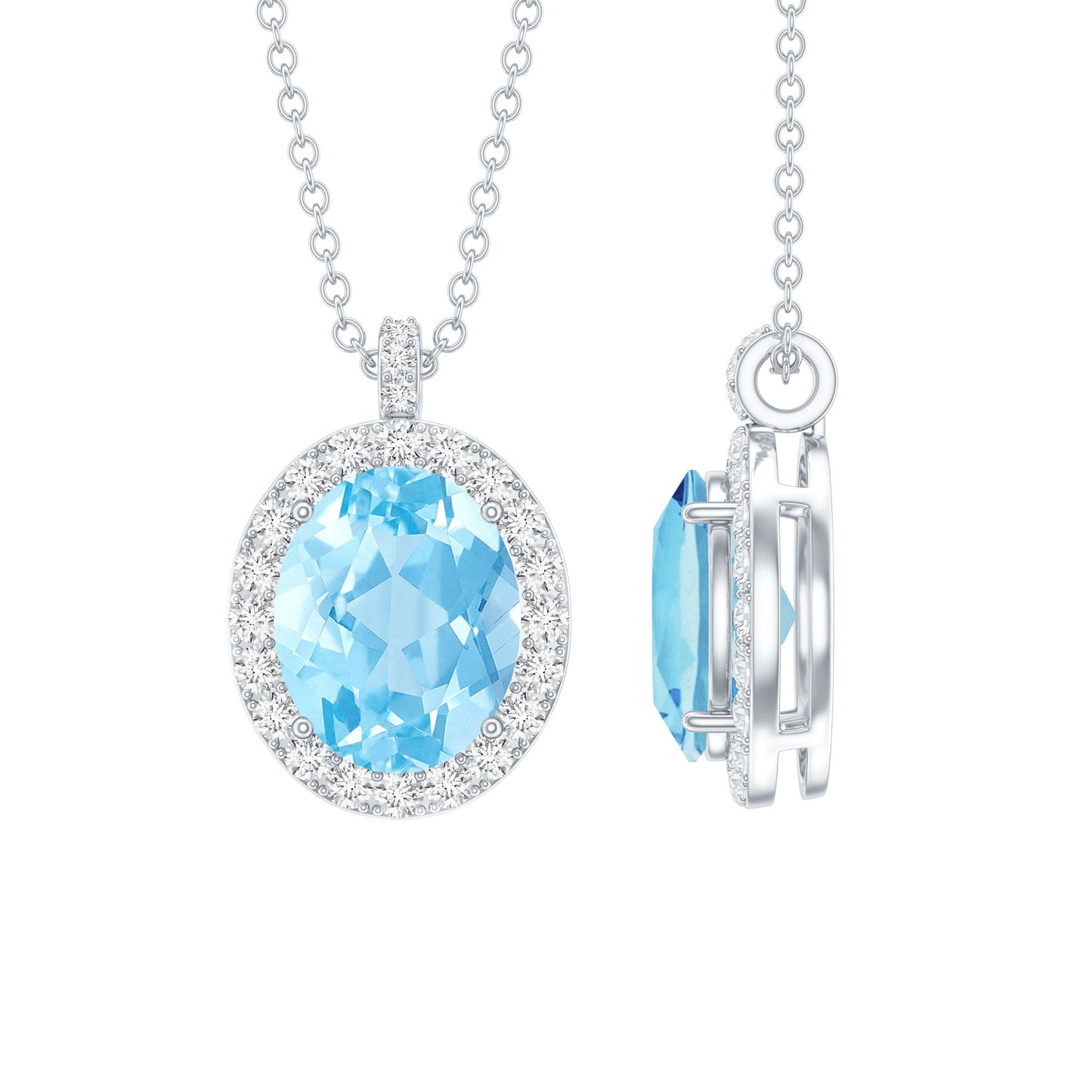 Genuine 2.5 Carat Oval Shaped Aquamarine Statement Necklace With Silver Chain
