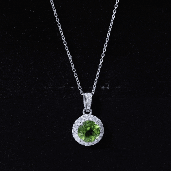 Sterling Silver 2 Carat Peridot Pendant Necklace with Halo