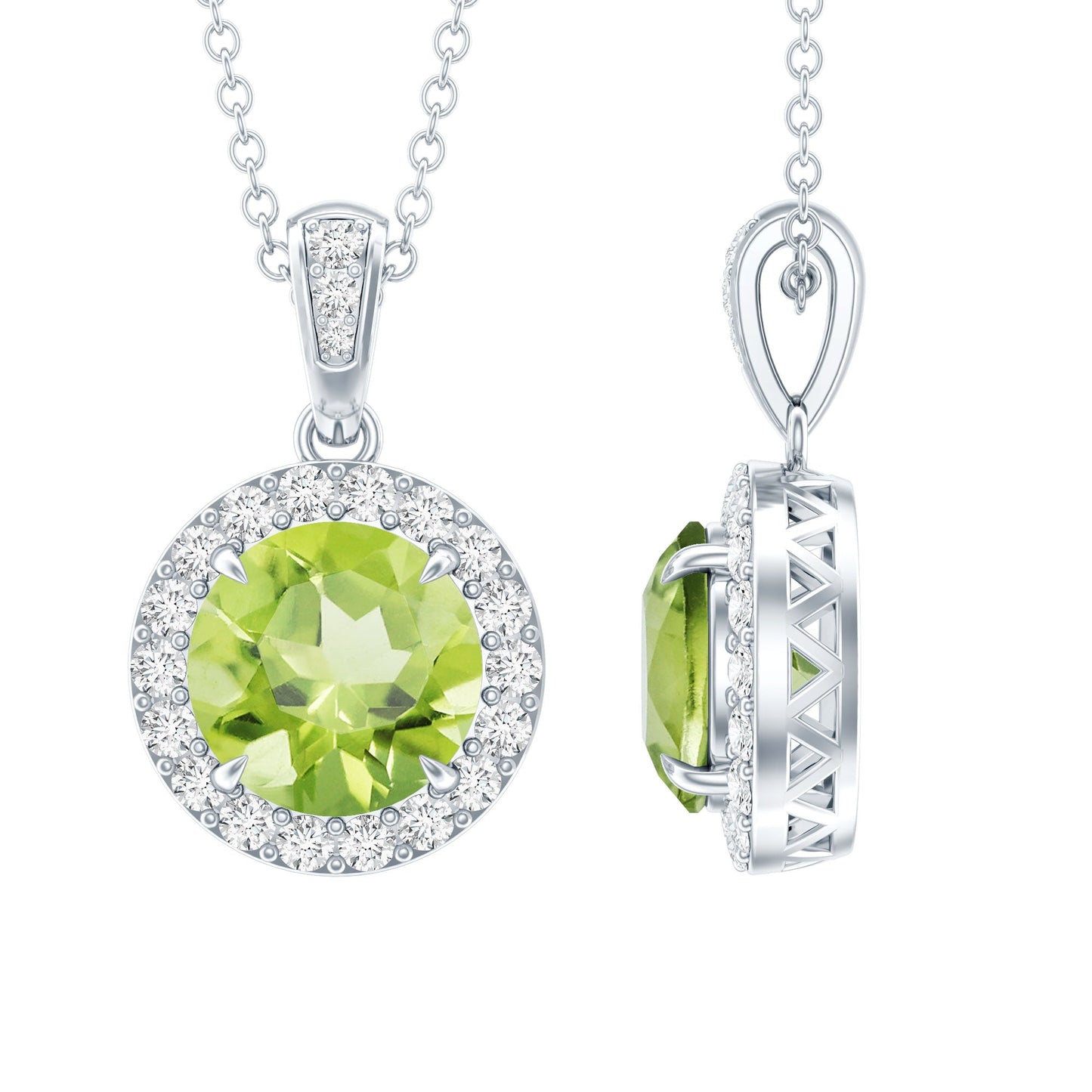 Sterling Silver 2 Carat Peridot Pendant Necklace with Halo