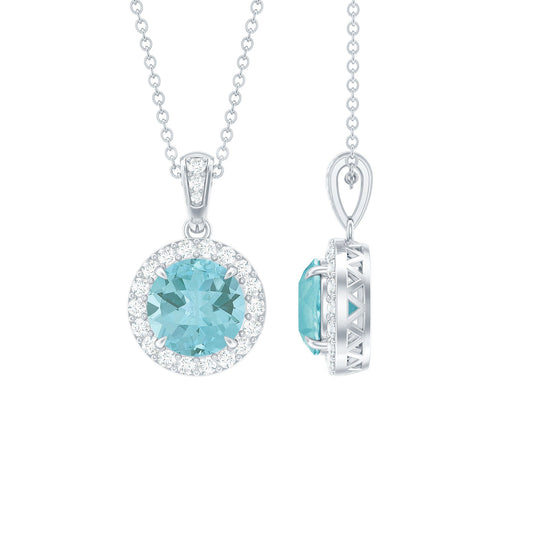 Round Cut 2 Carat Sky Blue Topaz Pendant Necklace With Silver Chain