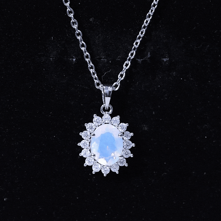 Real 1.9 Carat Ethiopian Opal Halo Necklace With Silver Chain