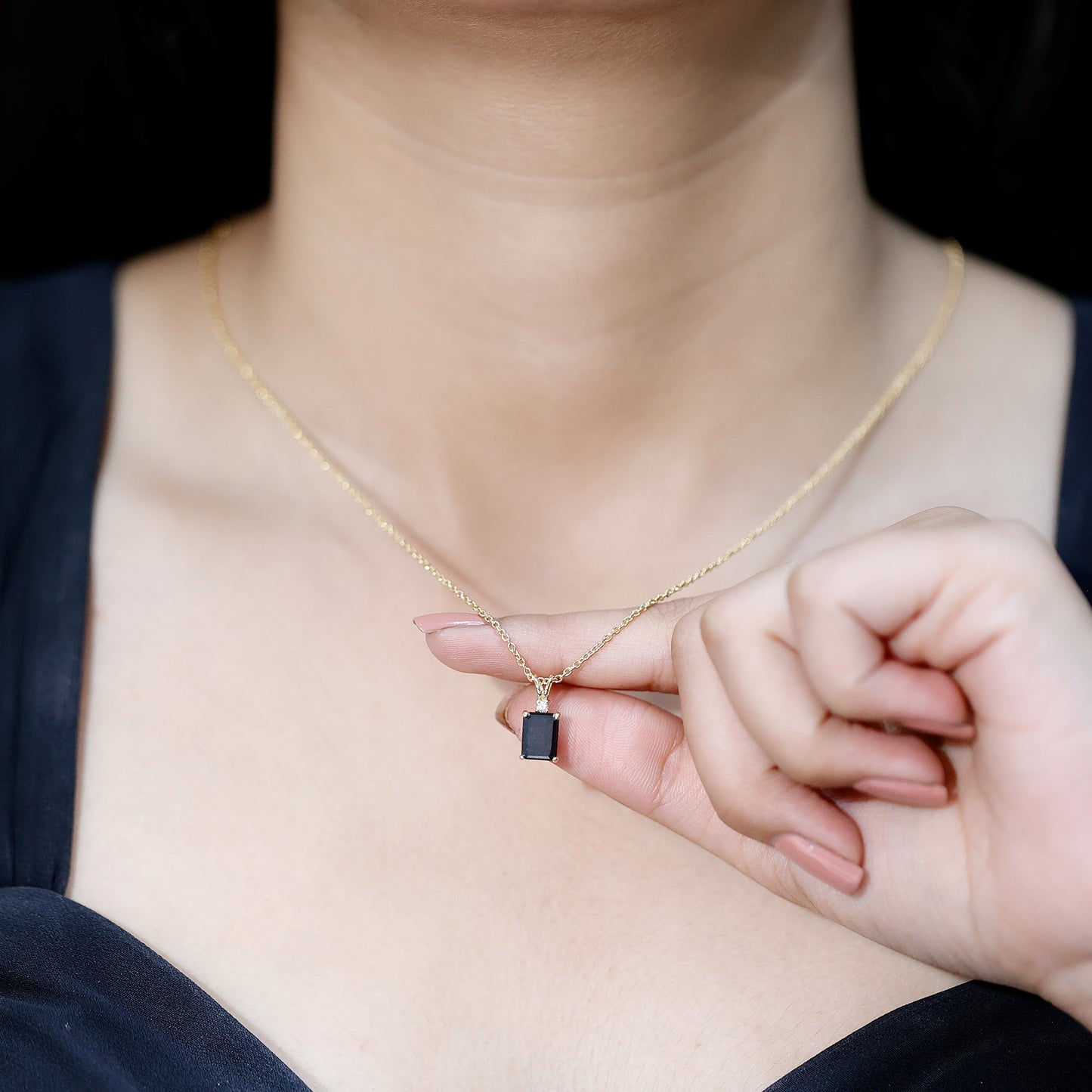 Genuine 1.68 Carat Black Diamond Solitaire Necklace for Women
