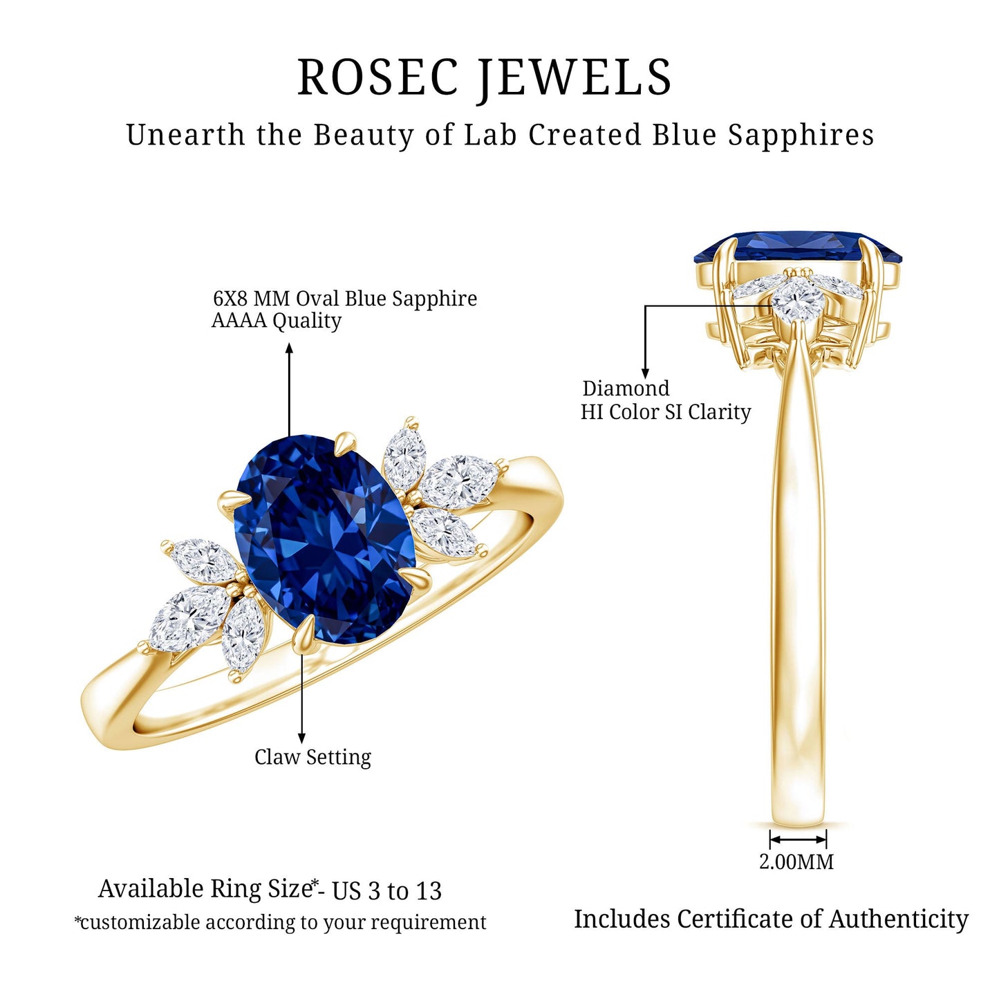 Certified 1.5 Carat Oval Lab Grown Blue Sapphire Engagement Ring with Diamond Trio