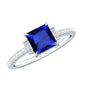 Princess Cut Created Blue Sapphire Solitaire Engagement Ring With Moissanite