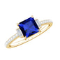 Princess Cut Created Blue Sapphire Solitaire Engagement Ring With Moissanite