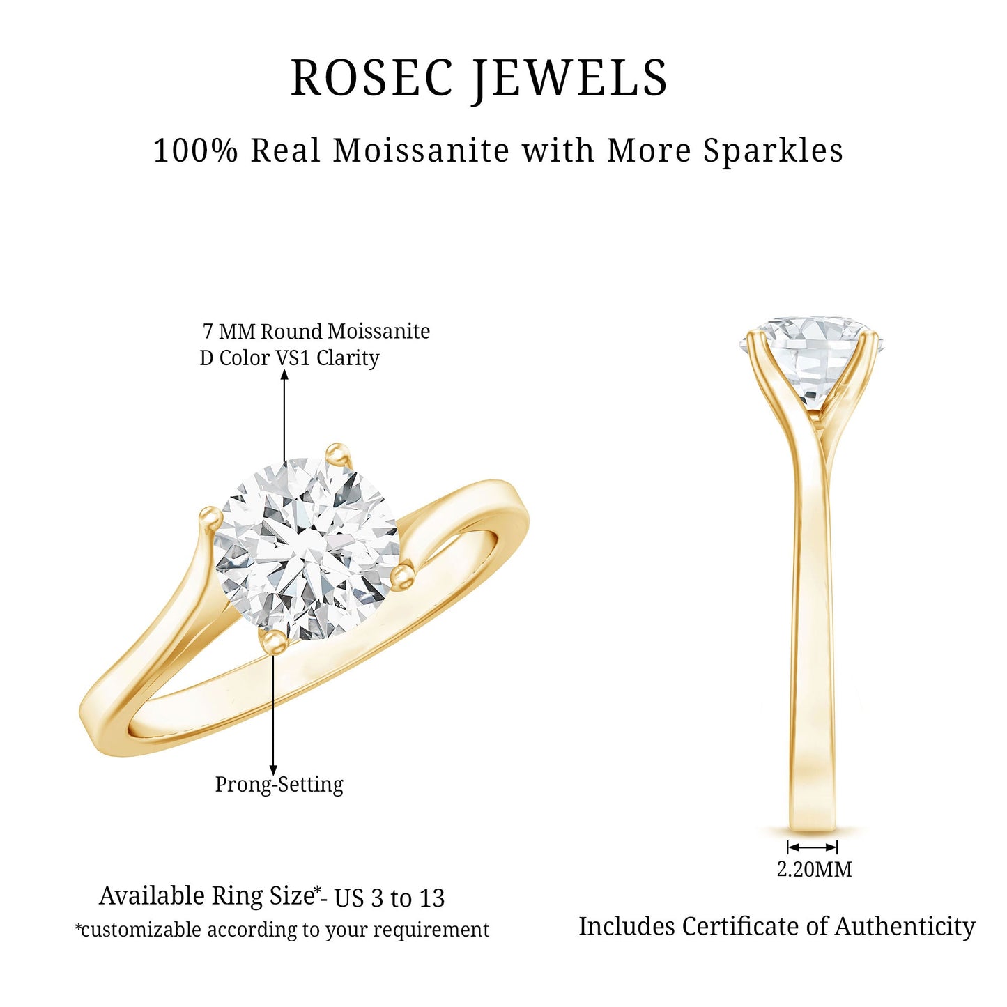 Certified Solitaire Moissanite Bypass Engagement Ring
