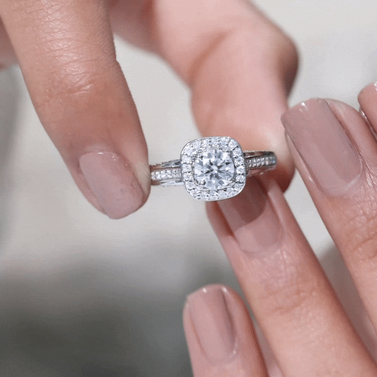 Classic Moissanite Halo Engagement Ring with Certificate