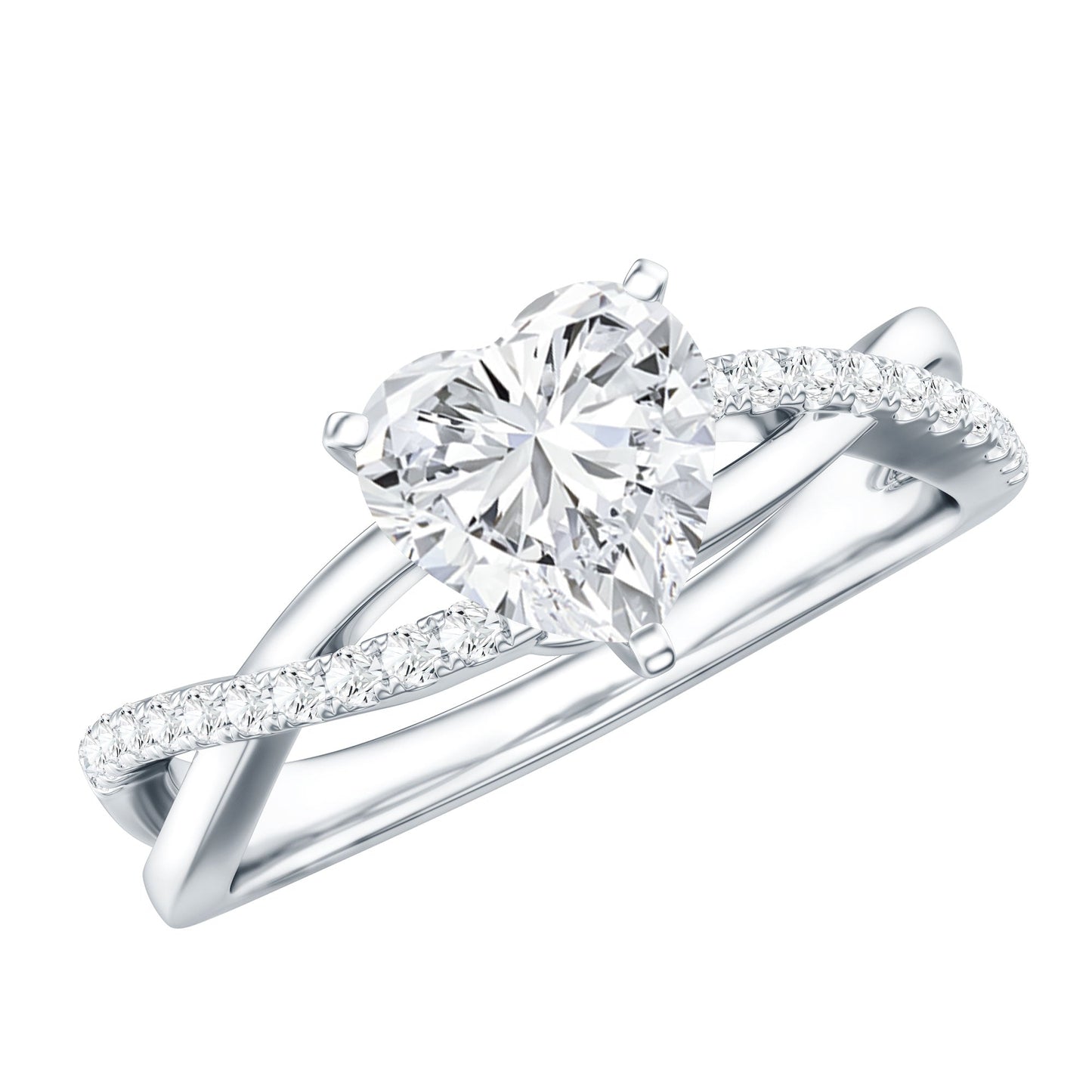 Heart Shape Moissanite Crossover Engagement Ring for Her