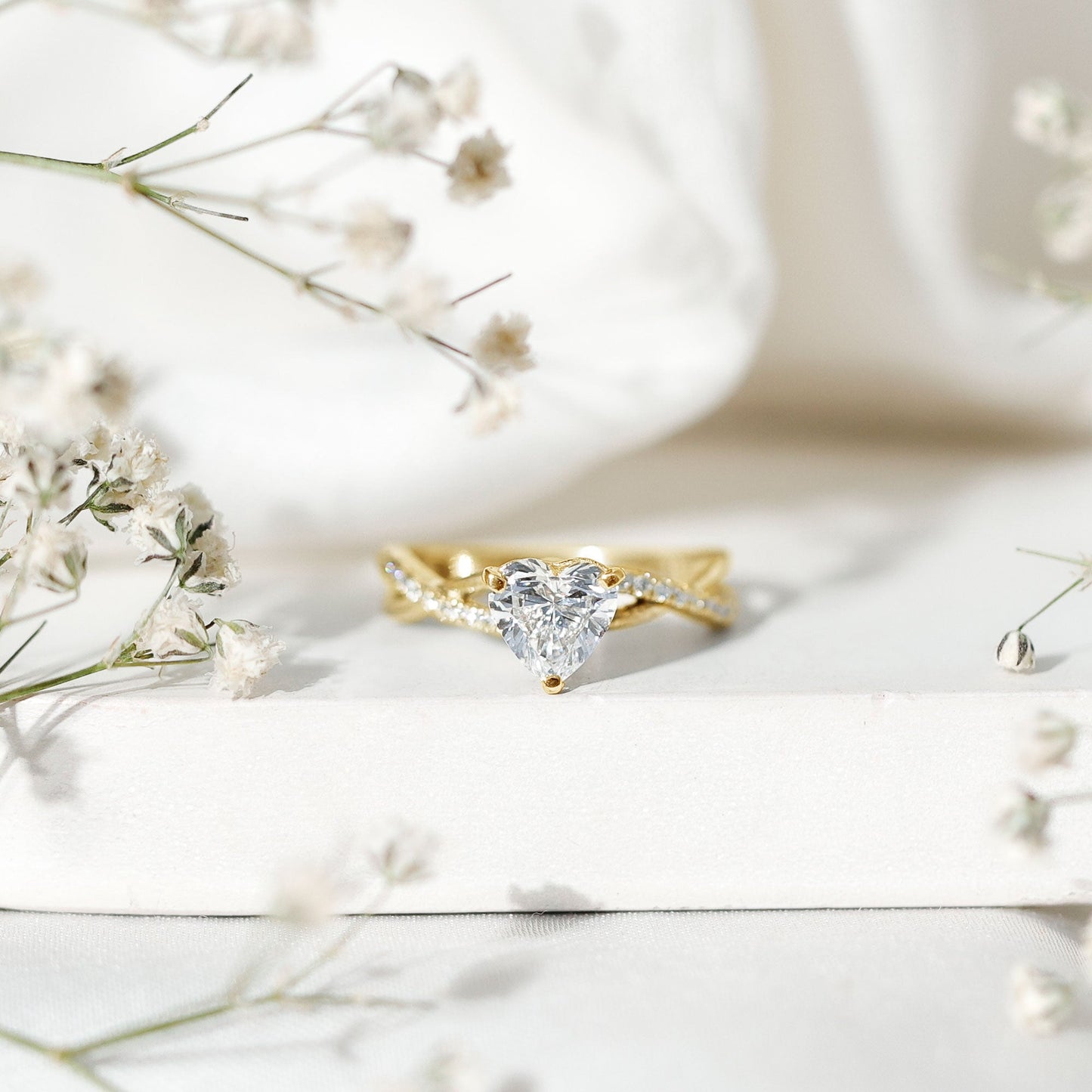 Heart Shape Moissanite Crossover Engagement Ring for Her