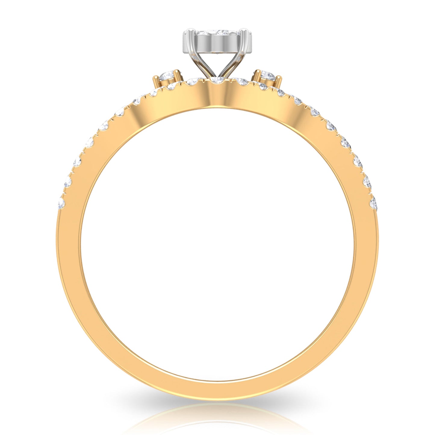 Diamond Bypass Engagement Ring Set with Shadow Band