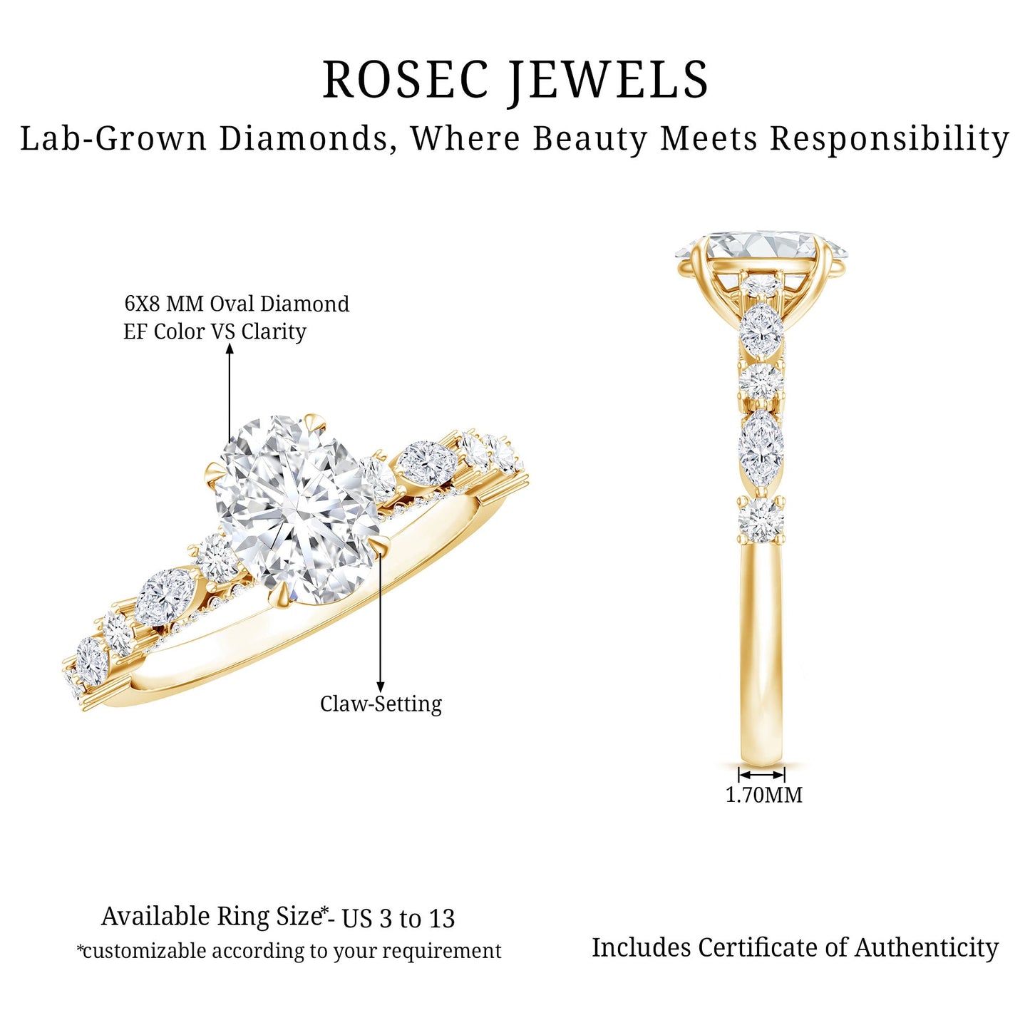Oval Moissanite Solitaire Engagement Ring in Claw Setting