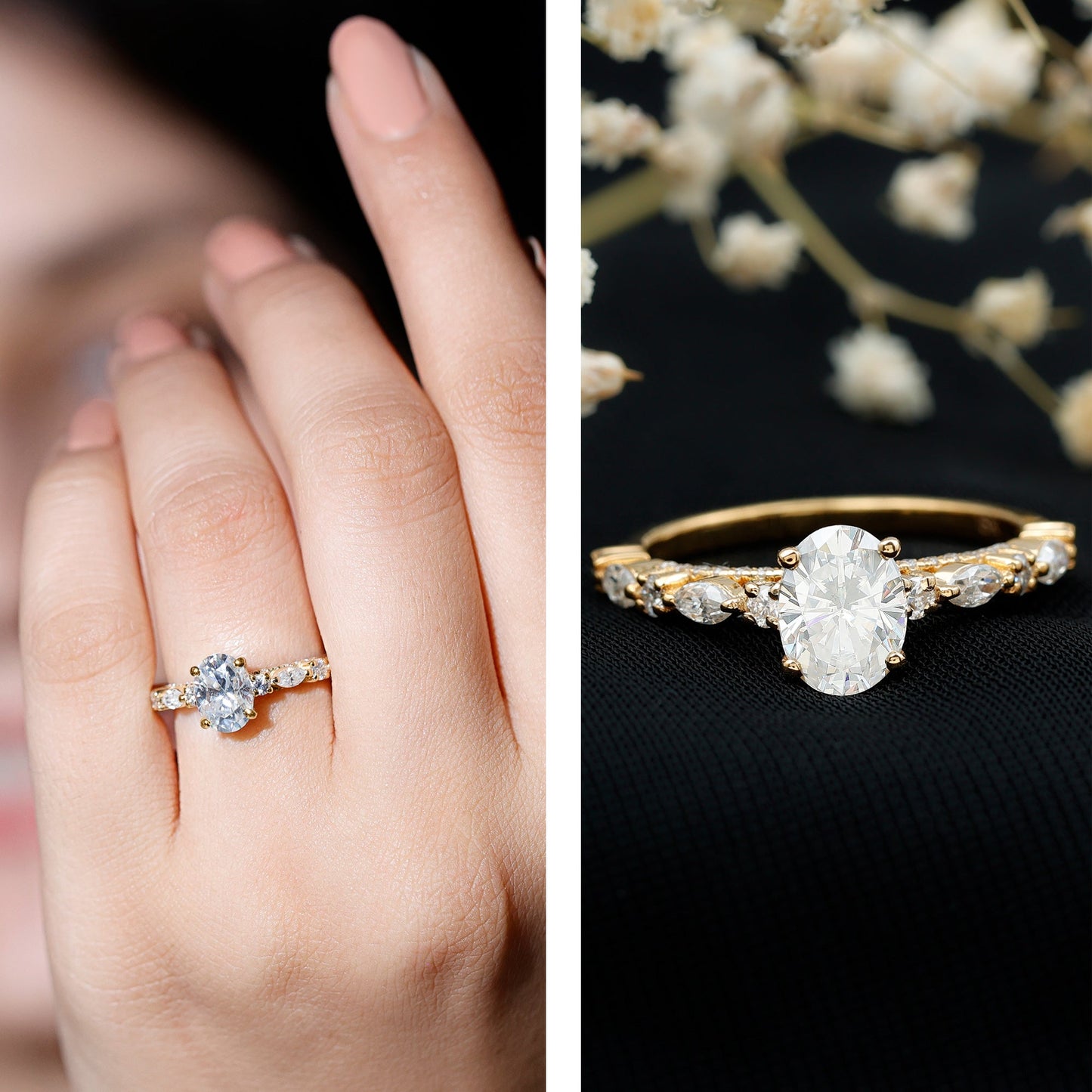 Oval Moissanite Solitaire Engagement Ring in Claw Setting