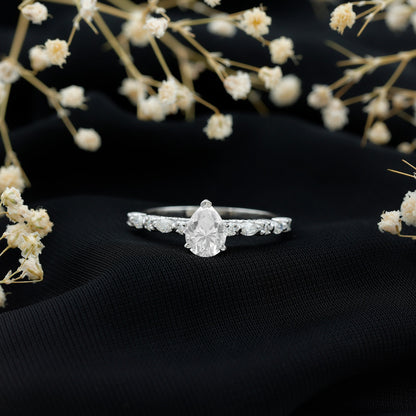 Solitaire Moissanite Teardrop Engagement Ring with Surprise Band