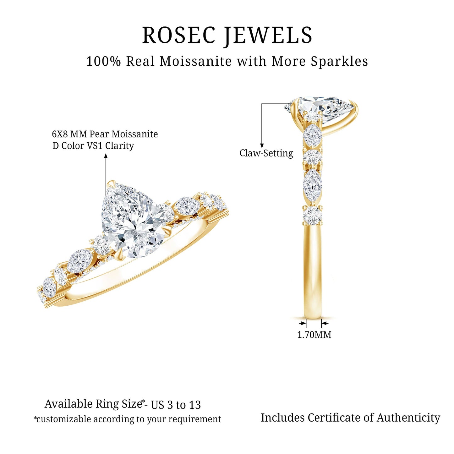Solitaire Moissanite Teardrop Engagement Ring with Surprise Band