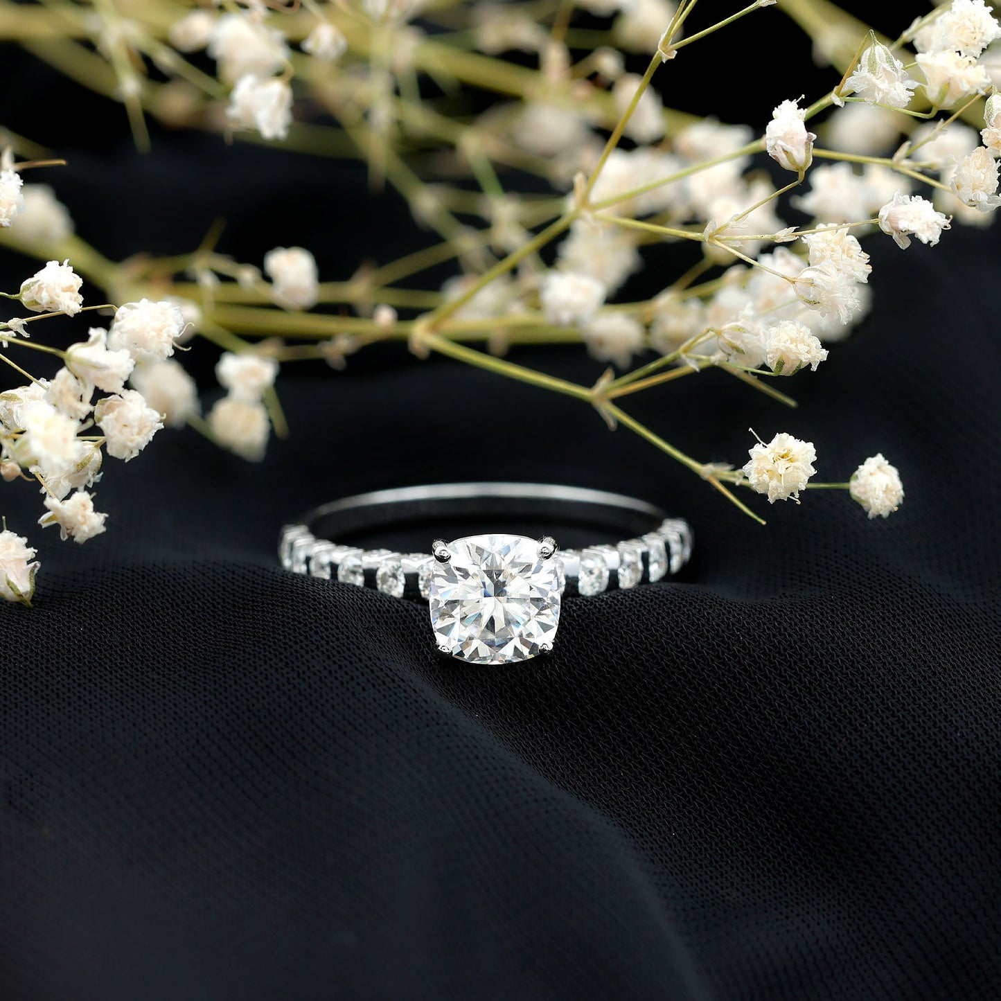 Cushion Cut Moissanite Solitaire Engagement Ring for Women
