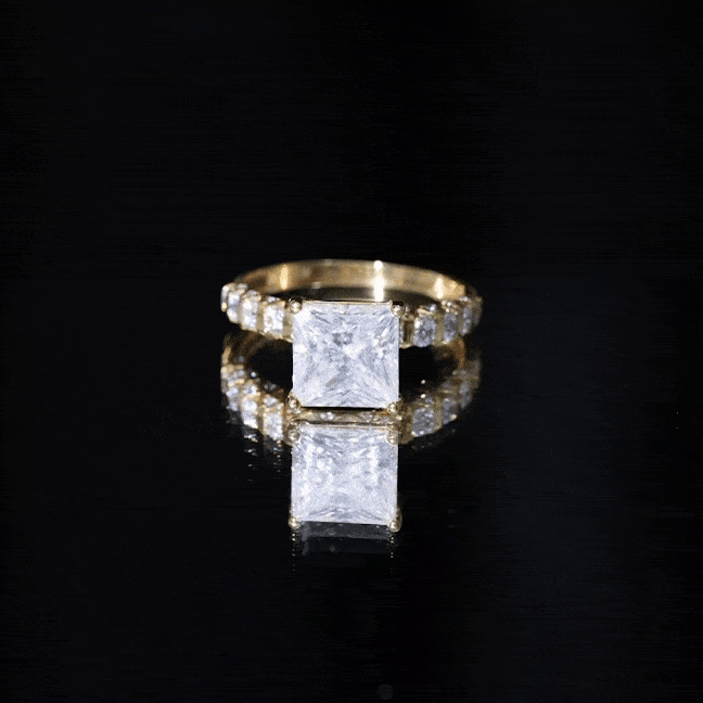 Princess Cut 3 Carat Moissanite Solitaire Engagement Ring with Side Stones