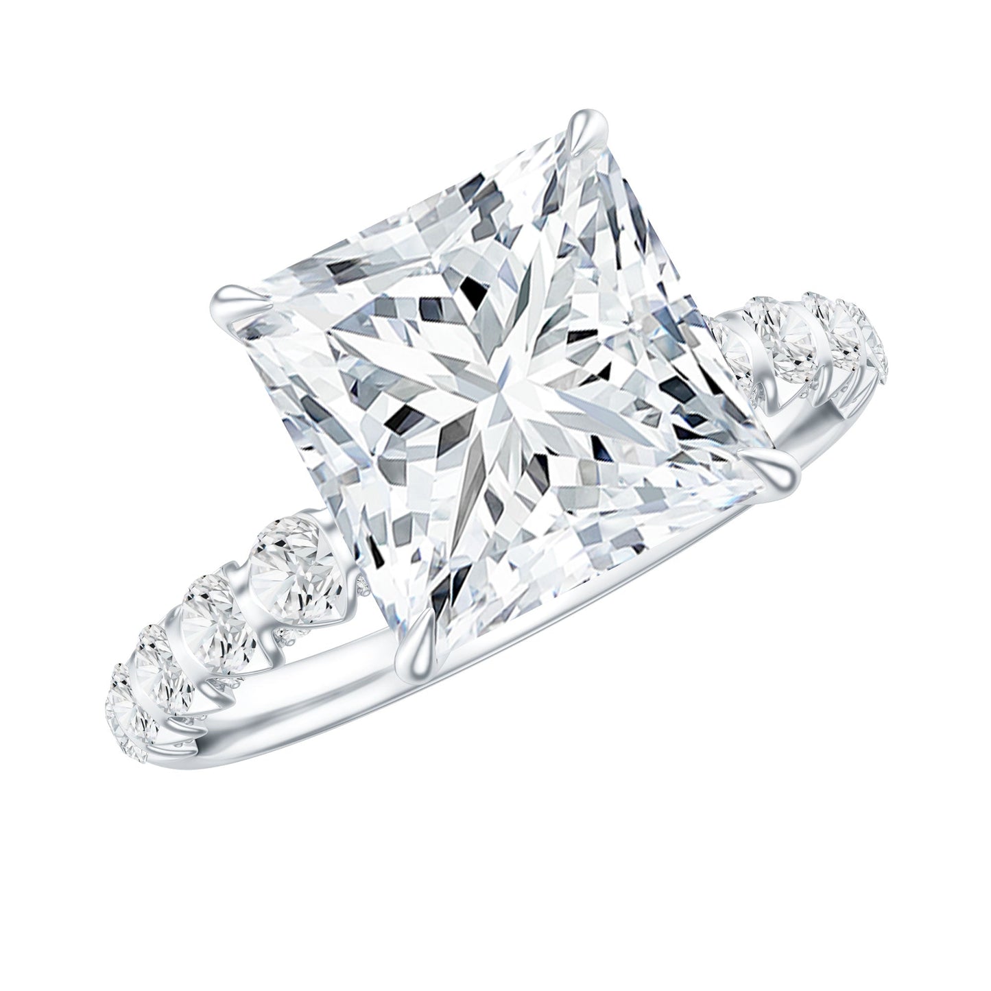 Princess Cut 3 Carat Moissanite Solitaire Engagement Ring with Side Stones